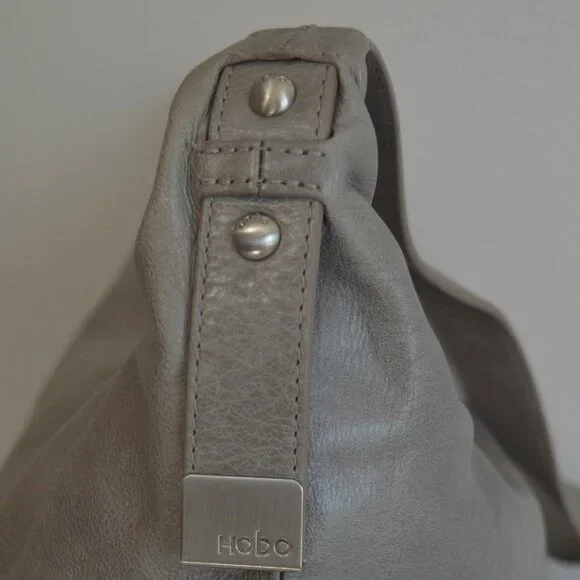 đź–¤ HOBO Joyce Style Shoulder Bag Two-Tone Leather Stone/Gray & Black - Picture 11 of 14